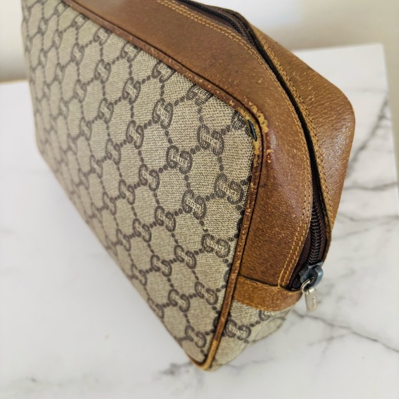 Vintage Gucci GG Plus Monogram Canvas and Leather Vanity Zipper Pouch - Picture 9 of 16